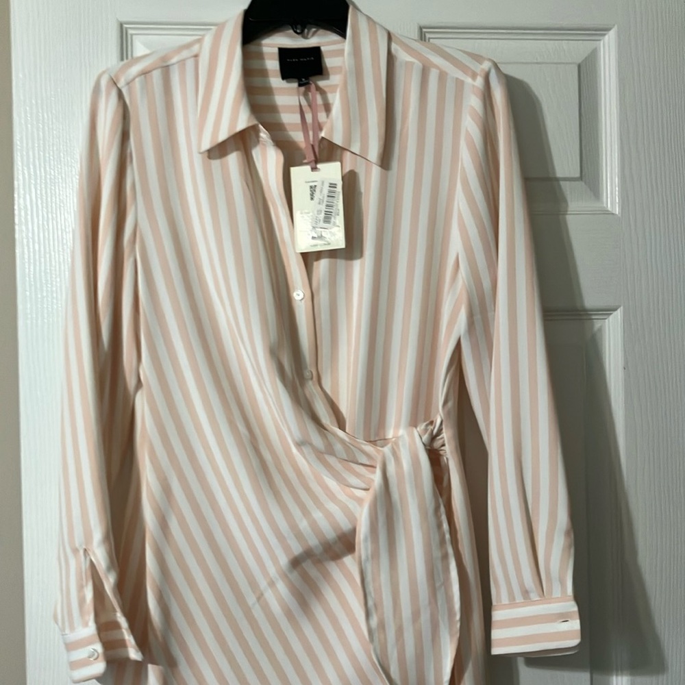 Alex Marie Long Sleeve Dress in Cream and Pink Stripes